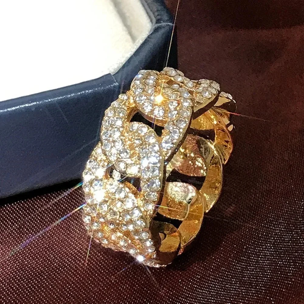 🌸Crystal Zircon Hip Hop Iced Out 18K Gold Plated Mens Diamond Ring, UNVN12381 - Picture 1 of 10